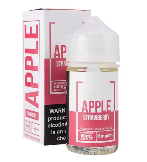 60ml bottle boxes 60ml Apple Strawberry vape e-liquid bottle with a matching box in pink and white design.